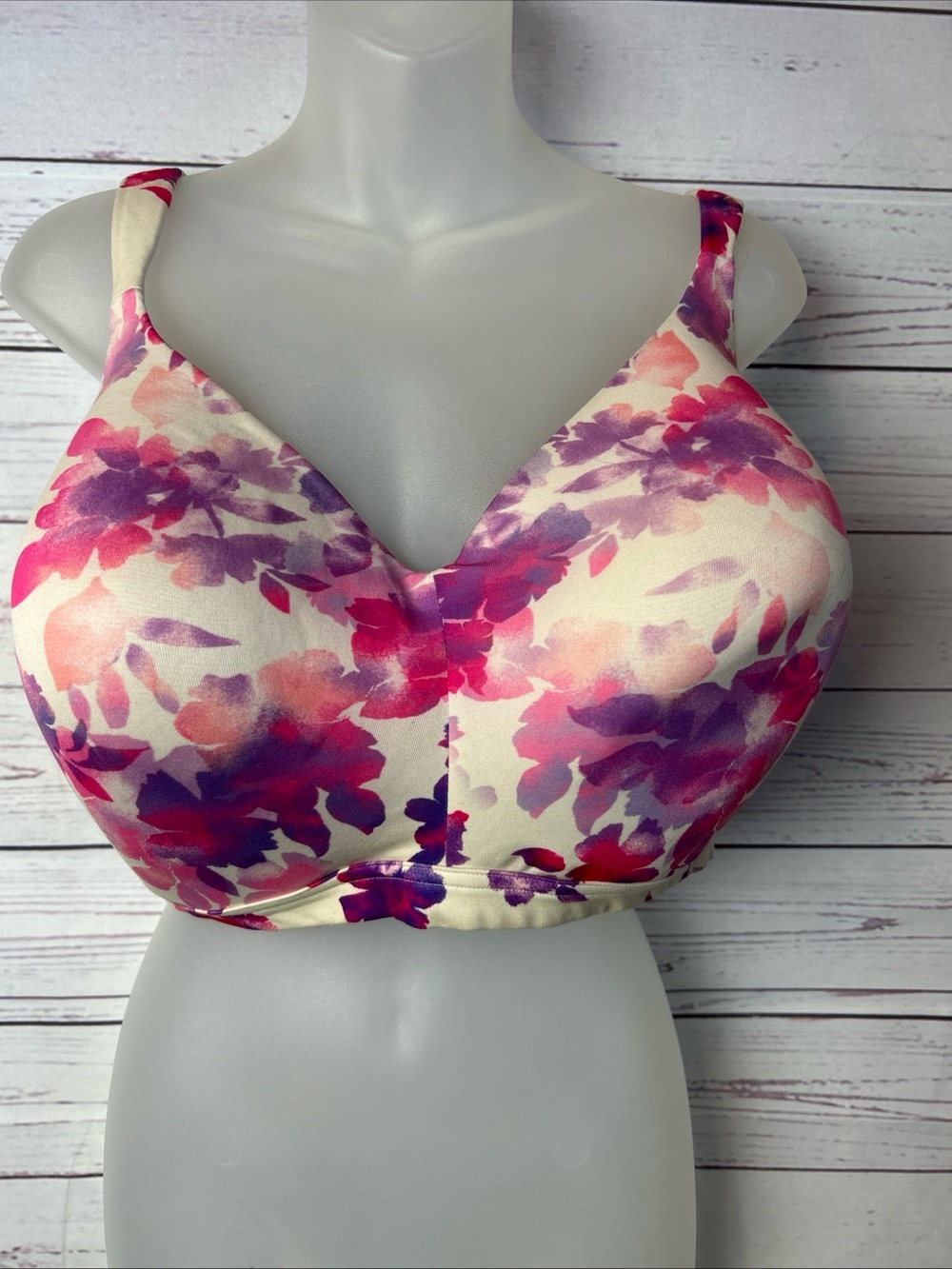 Catherines 44DDD Lightly Lined No Wire Bra Pink Purple Floral Convertible Strap